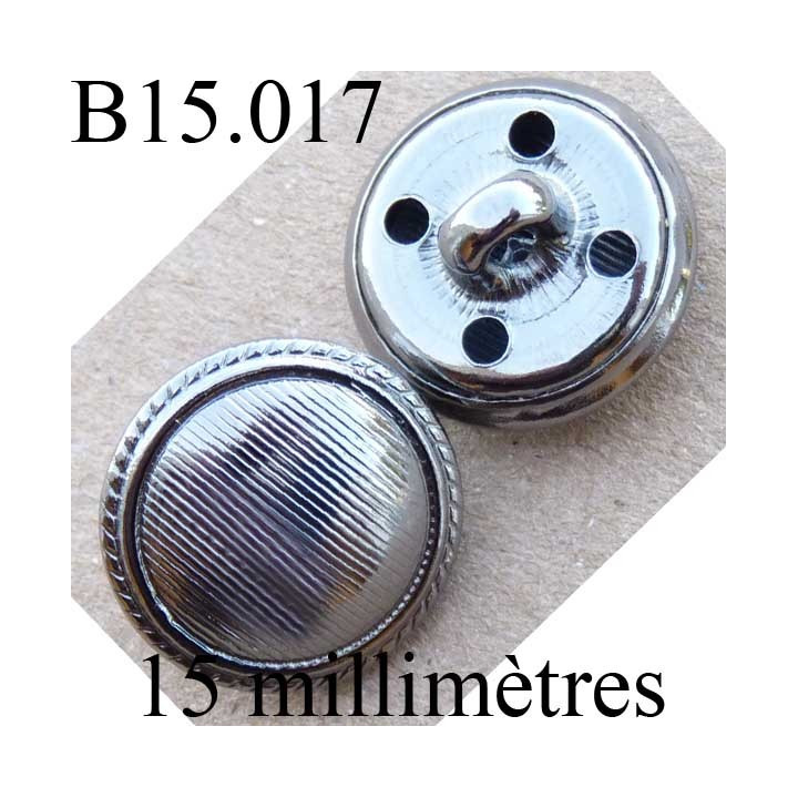 bouton 15 mm couleur cromé avec incrustation noir accroche avec un anneau  diamètre 15 millimètres
