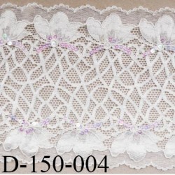 Dentelle 165 mm lycra extensible naturel douce avec sequins rose et arc en ciel largeur 165 mm prix au mètre