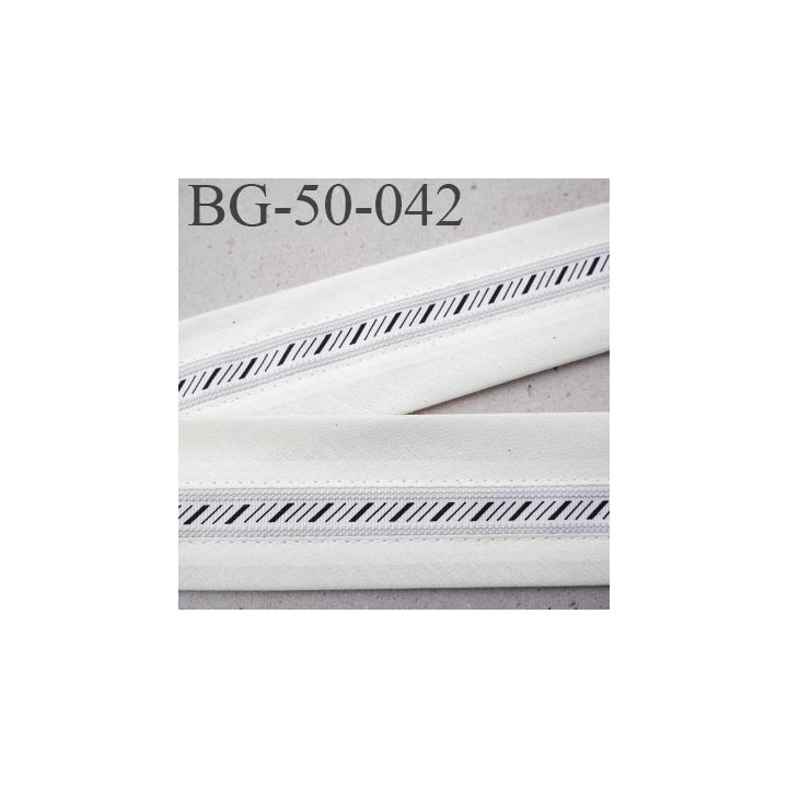 BG-50-042  galon ruban 50 mm ganse réhausse couleur écru blanc et gris  haut de gamme prix au mètre