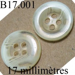 bouton 17 mm couleur blanc et transparent brillant 4 trous diamètre 17 mm