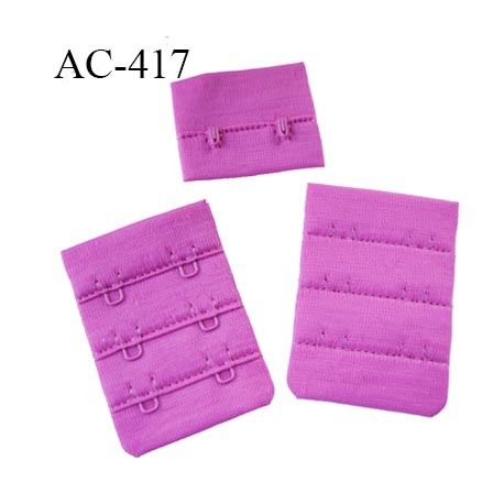 Agrafe attache 40 mm de soutien gorge 3 rangés 2 crochets largeur 40 mm hauteur 55 mm couleur fushia