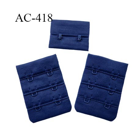 Agrafe attache 38 mm de soutien gorge 3 rangés 2 crochets largeur 38 mm hauteur 55 mm couleur bleu marine foncé