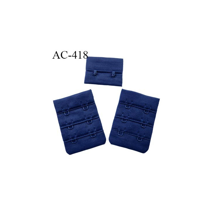 Agrafe attache 38 mm de soutien gorge 3 rangés 2 crochets largeur 38 mm hauteur 55 mm couleur bleu marine foncé