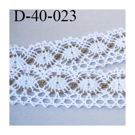 dentelle 40 mm crochet style ancien en coton et synthétique largeur 40 mm couleur blanc et vieille or prix au mètre