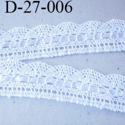 Dentelle 27 mm crochet blanc coton avec ruban satin blanc largeur 27 mm prix au mètre