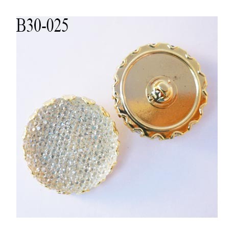 bouton 30 mm strass et métal doré accroche crochet magnifique effet strass largeur 30 mm