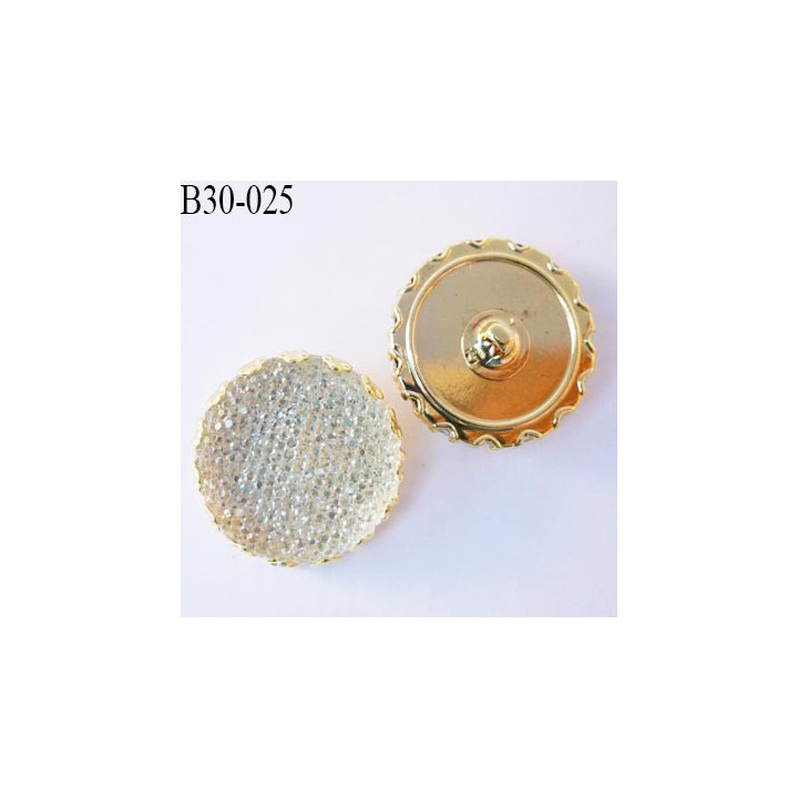 bouton 30 mm strass et métal doré accroche crochet magnifique effet strass largeur 30 mm