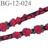 biais galon 12 mm noir et rouge magnifique avec motif de la rose dos PVC souple prix au mètre
