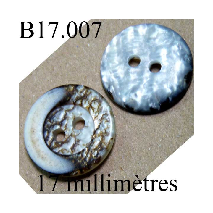 bouton 17 mm  couleur gris et marron marbré brillant  diamètre 17 millimètres