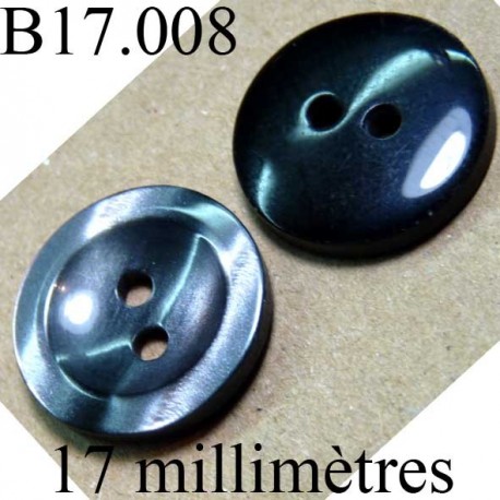 bouton 17 mm couleur gris marbré sur une face et noir brillant sur l'autre diamètre 17 millimètres