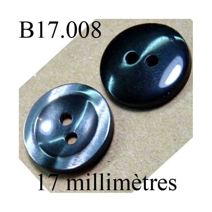bouton 17 mm  couleur gris  marbré sur une face et noir brillant sur l'autre  diamètre 17 millimètres