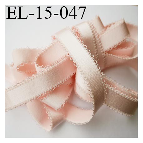Elastique 15 mm picot lingerie couleur rose pétale largeur picot 2.5 mm prix au mètre