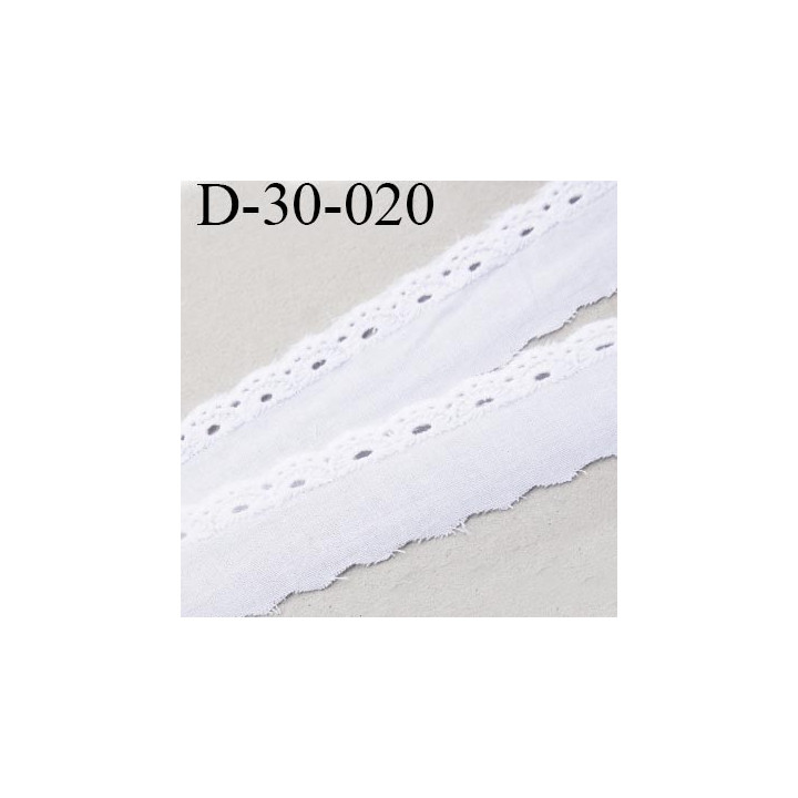 dentelle anglaise galon broderie 100% coton couleur blanc largeur 30 mm au mètre
