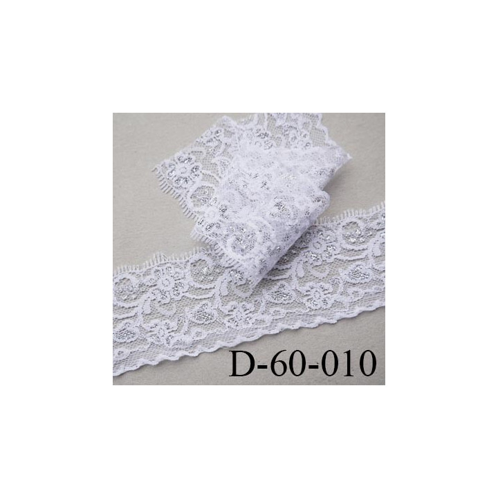 dentelle largeur 60 mm couleur blanc et argent synthétique prix au mètre