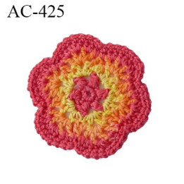 écusson thermocollant diamètre 40 mm fleur orange crochet empiècement  réparateur de vêtement