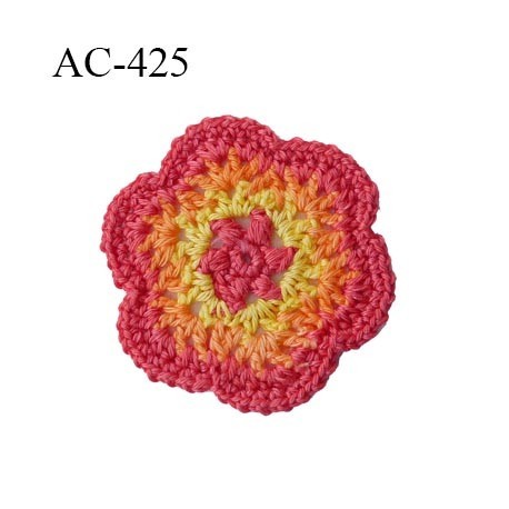 écusson thermocollant diamètre 40 mm fleur orange crochet empiècement réparateur de vêtement