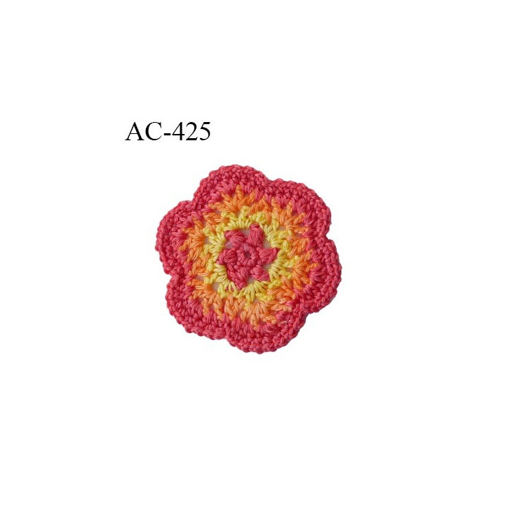 écusson thermocollant diamètre 40 mm fleur orange crochet empiècement  réparateur de vêtement