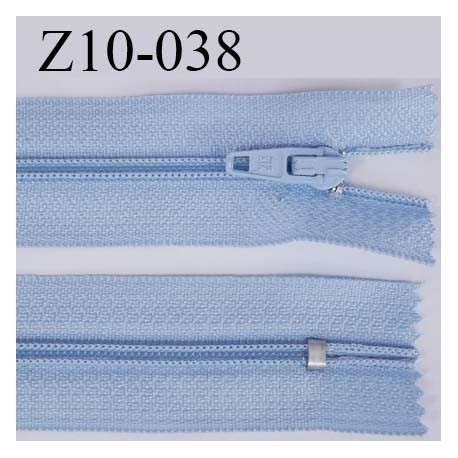 fermeture zip longueur 10 cm couleur bleu clair non séparable largeur 2.4 cm glissière nylon largeur 4 mm