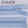 fermeture zip longueur 10 cm couleur bleu clair non séparable largeur 2.4 cm glissière nylon largeur 4 mm