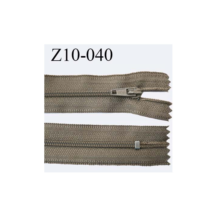 fermeture zip longueur 10 cm couleur marron clair kaki non séparable largeur 2.4 cm glissière nylon largeur  4 mm