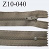 fermeture zip longueur 10 cm couleur marron clair kaki non séparable largeur 2.4 cm glissière nylon largeur 4 mm