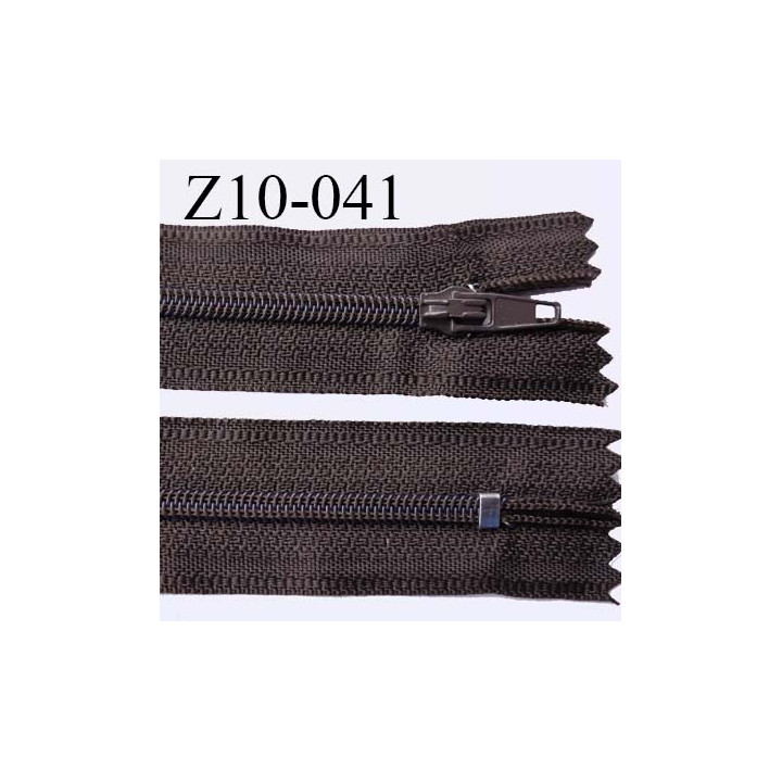 fermeture zip longueur 10 cm couleur marron foncé non séparable largeur 2.4 cm glissière nylon largeur  4 mm