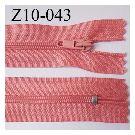 fermeture zip longueur 10 cm couleur corail non séparable largeur 2.4 cm glissière nylon largeur 4 mm