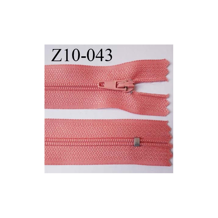 fermeture zip longueur 10 cm couleur corail non séparable largeur 2.4 cm glissière nylon largeur  4 mm