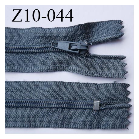 fermeture zip longueur 10 cm couleur bleu tirant sur le gris non séparable largeur 2.4 cm glissière nylon largeur 4 mm