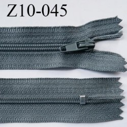 fermeture zip longueur 10 cm couleur gris non séparable largeur 2.4 cm glissière nylon largeur  4 mm