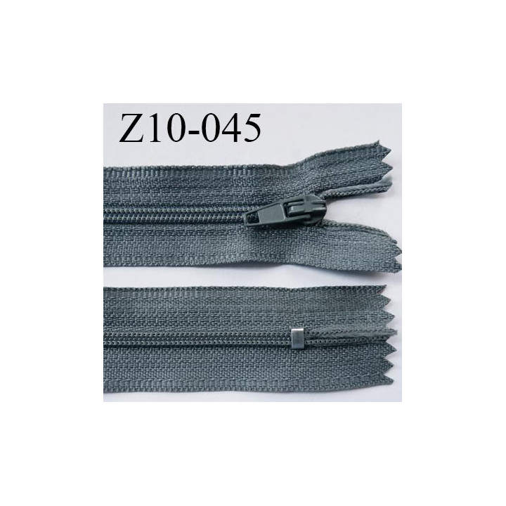 fermeture zip longueur 10 cm couleur gris non séparable largeur 2.4 cm glissière nylon largeur  4 mm
