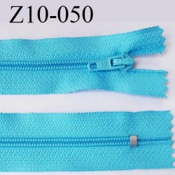 fermeture zip longueur 10 cm turquoise non séparable largeur 2.4 cm glissière nylon largeur  4 mm