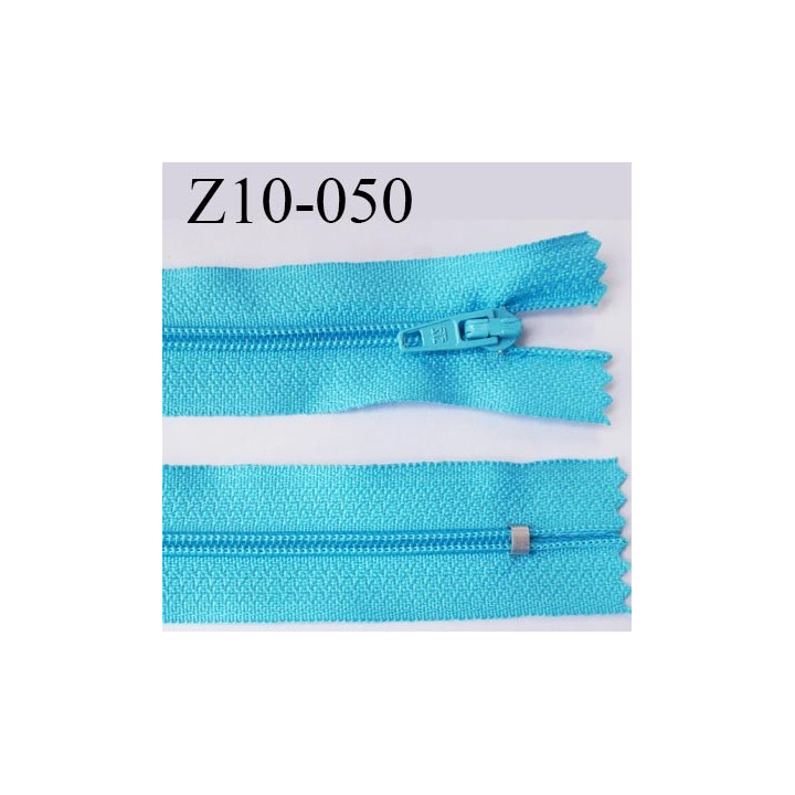 fermeture zip longueur 10 cm turquoise non séparable largeur 2.4 cm glissière nylon largeur  4 mm