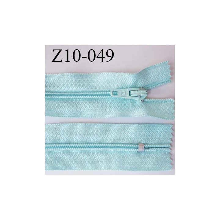 fermeture zip longueur 10 cm vert bleu lagon anthracite non séparable largeur 2.4 cm glissière nylon largeur  4 mm