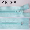 fermeture zip longueur 10 cm vert bleu lagon anthracite non séparable largeur 2.4 cm glissière nylon largeur 4 mm
