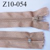 fermeture zip longueur 10 cm beige lumineux ou caramel blond non séparable largeur 2.4 cm glissière nylon largeur 4 mm