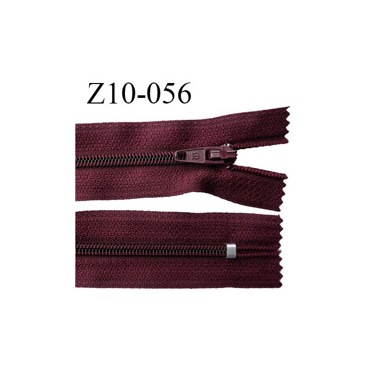 fermeture zip longueur 10 cm bordeaux non séparable largeur 2.4 cm glissière nylon largeur  4 mm