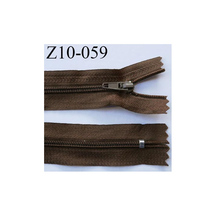 fermeture zip longueur 10 cm marron non séparable largeur 2.4 cm glissière nylon largeur  4 mm