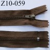 fermeture zip longueur 10 cm marron non séparable largeur 2.4 cm glissière nylon largeur 4 mm