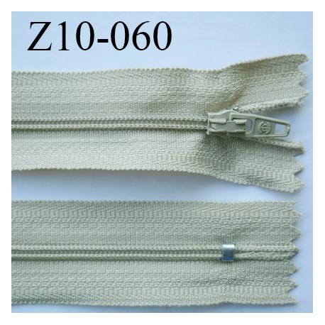 fermeture zip longueur 10 cm beige kaki non séparable largeur 2.4 cm glissière nylon largeur 4 mm