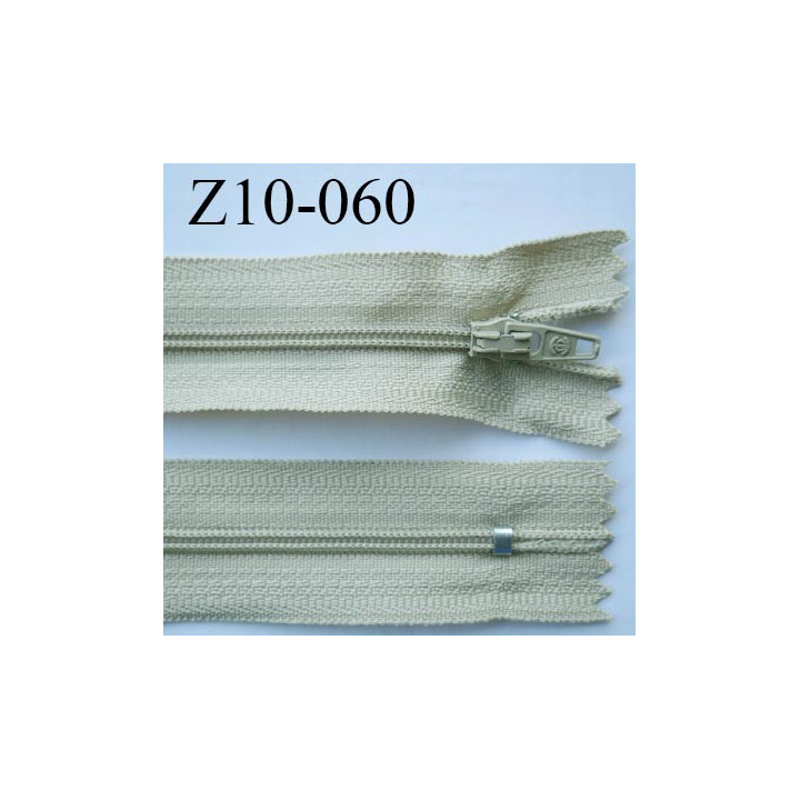fermeture zip longueur 10 cm beige kaki non séparable largeur 2.4 cm glissière nylon largeur  4 mm