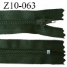fermeture zip longueur 10 cm vert non séparable largeur 2.4 cm glissière nylon largeur 4 mm