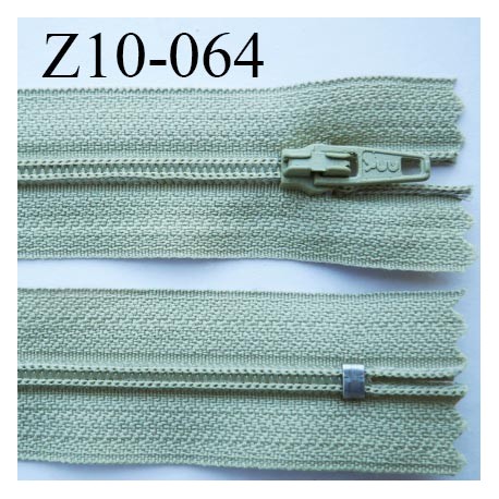 fermeture zip longueur 10 cm vert kaki clair non séparable largeur 2.4 cm glissière nylon largeur 4 mm