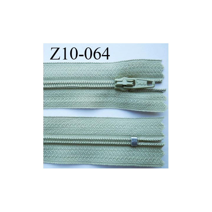 fermeture zip longueur 10 cm vert kaki clair non séparable largeur 2.4 cm glissière nylon largeur  4 mm