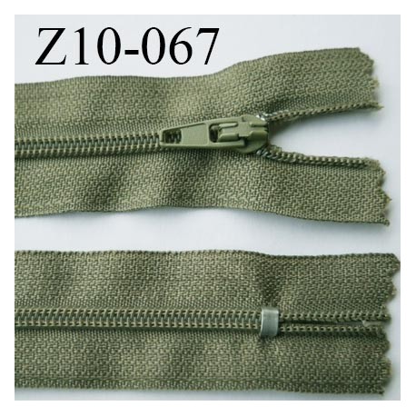 fermeture zip longueur 10 cm kaki non séparable largeur 2.4 cm glissière nylon largeur 4 mm