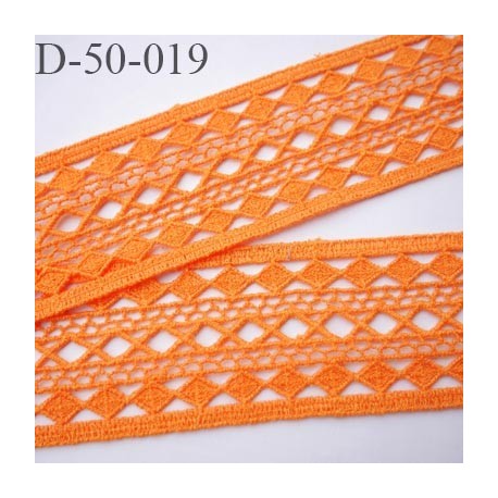 Dentelle galon crochet 50 mm couleur orange lumineux très douce largeur 50 mm prix au mètre