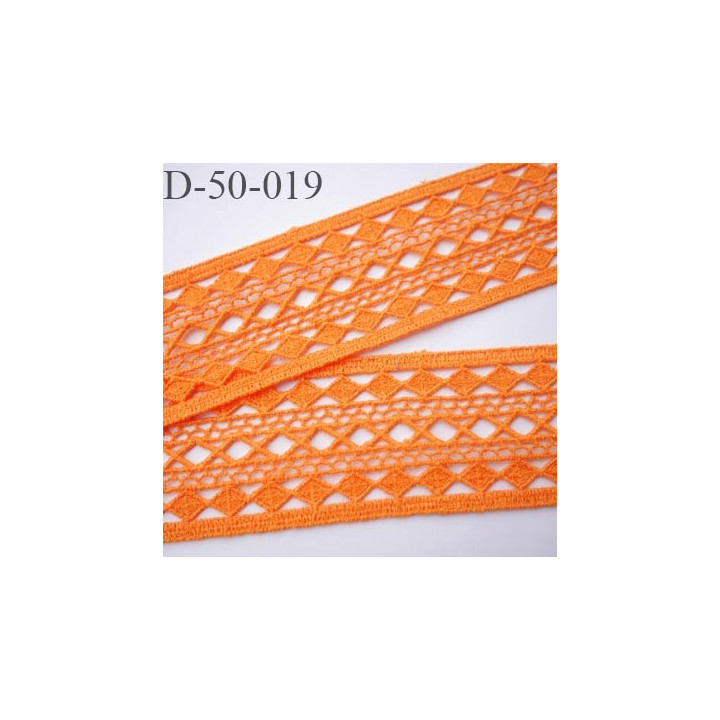 Dentelle galon crochet 50 mm couleur orange lumineux très douce largeur 50 mm prix au mètre