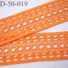 Dentelle galon crochet 50 mm couleur orange lumineux très douce largeur 50 mm prix au mètre