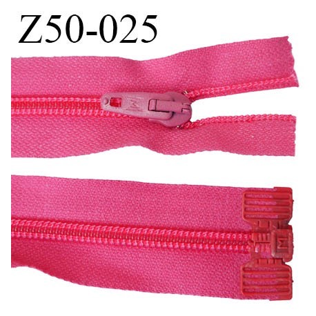fermeture éclair longueur 50 cm couleur rose fushia séparable largeur 3 cm zip nylon largeur 6 mm 