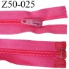 fermeture éclair longueur 50 cm couleur rose fushia séparable largeur 3 cm zip nylon largeur 6 mm 